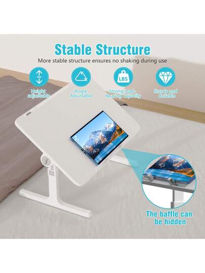 LILIIN Portable Foldable Laptop Tafel Height Adjustable Bedside 60 39.5 Cm Tablet Holder, Anti Slip Strip MDF Bed, Ofa Travel, Verlichting Gray/Warm White/Brushed Black/Walnut/White Maple