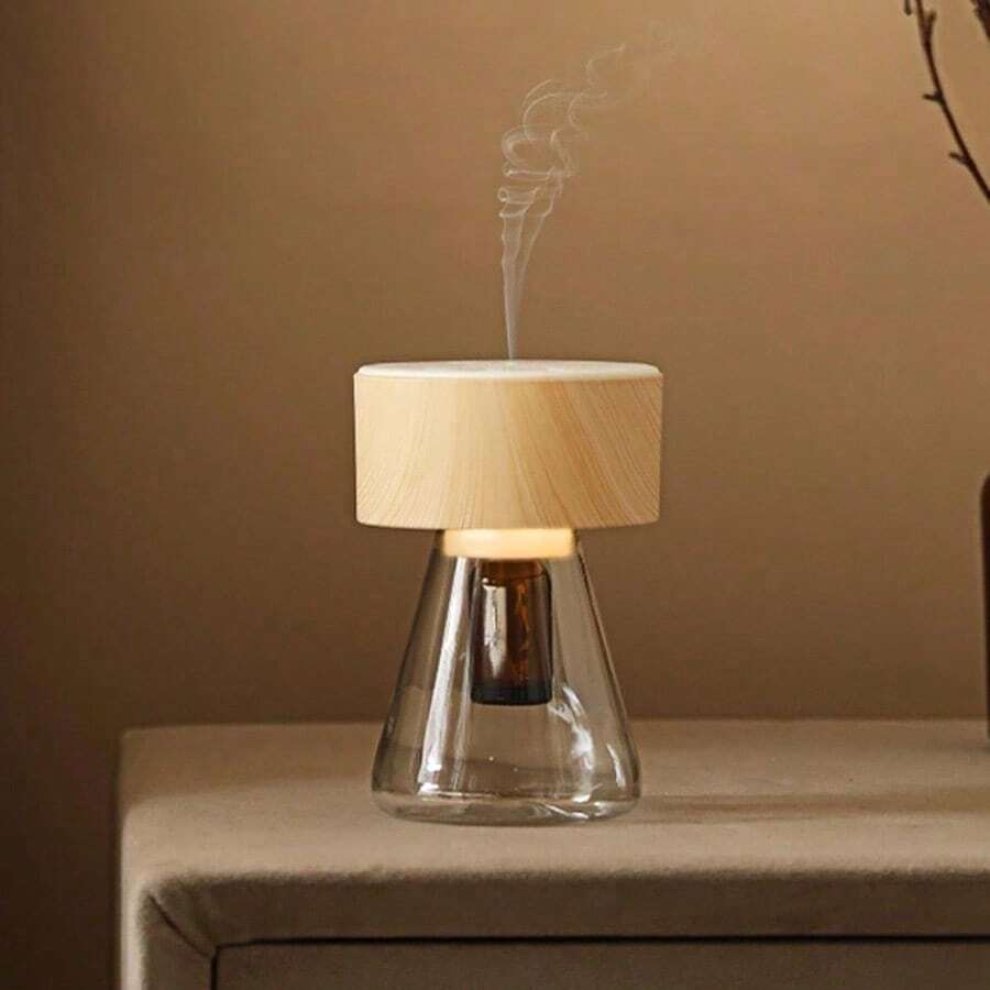 Minidiva アロマランプ・ナイトライト アロマディフューザー 水なし ネブライザー式 直立スタンド噴霧式 低騒音稼働 タイマー機能 USBType C充電 コードレス・コンパクト可能 DIYデザイン可能 間接照明 LEDライト インテリアおしゃれ お手入れ簡単 ベッドサイド・卓上使用 母の日 祝日・誕生日プレゼント Twilight 木目色