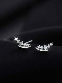 1pair S925 Sterling Silver Wheat Bud Stud Earrings, Women Crescent Moon Simple & Delicate Crystal Earrings, Versatile Daily Wear, Gift - Wheat Ears - View 13