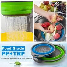 Silicone Folding Drain Basket Fruit Vegetable Washing Basket Foldable Strainer Colander Collapsible Drainer Kitchen Storage Tool