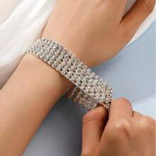1pc Rhine Stone Stretch Bracelet For Women, 8 Rows/6 Rows/5 Rows,Jewelry For Festivals, Party, Wedding - Silver - View 11