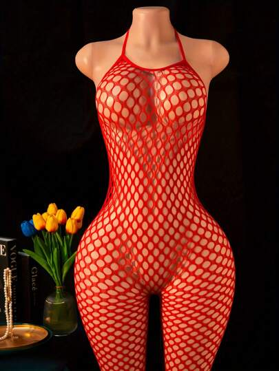 One Piece Sexy Lingerie, Women's Plus Size Sexy Seamless Hollow Out Mesh Neckline Bodysuit, Unlined,Lingerie For Women,Sexy Lingerie For Women Naughty Outfits,Hand Washable,Lingerie For Women