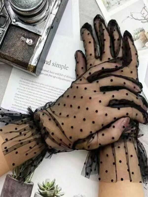 Sexy Spitzen-Verzierte Handschuhe mit Polka-Punkten, Ballkleid Handschuhe für Abendpartys