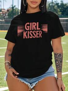 Girl Kisser Bold Text Large Size Women's Short-Sleeved T-Shirt (Non-Sports) - Black - View 1