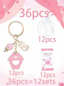 Set de 36/18/6 llaveros con huella de pie rosa, que incluye llavero, bolsa de malla y tarjeta de agradecimiento, para regalo de despedida de soltera/ducha, regalo para futura mamá, regalos para fiestas de boda, regalos navideños, decoración de fiesta de cumpleaños, regalos de despedida de soltera, regalos para invitados