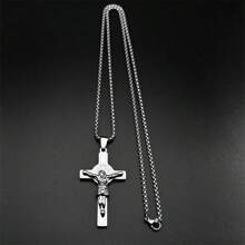 Collar de acero inoxidable con colgante de cruz de Jesús dorado/plateado con el emblema de San Benito para hombres