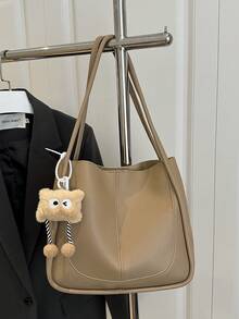 1 件 PU 材料搭配星星毛绒吊坠，简单的纯色拼接，女士大容量托特包、单肩包、手提包适合女性日常旅行，多功能包适合商务旅行，为最好的朋友赠送小礼物，与秋季服装完美搭配女士秋季服装