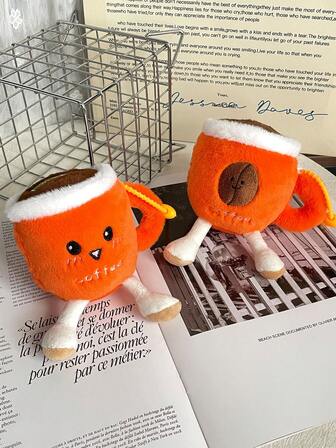 1pc (16cm/6.3in) Creative Unisex Soft Coffee Cup Cartoon Rotating Silicone Backpack Car Interior Decor Knit Pendant, Great Gift For Friends, Sisters, Couples On Birthdays, Festivals All Year Round, Super Cute & Exquisite Small Present