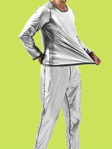 ARUNOW Sauna Suit For Men Sweat Sauna Jacket Pants Gym Workout Sweat Suits Gym Accessories For Belly Slimming Girdles, Lumbar Girdles For Belly Slimming Corset - Silver - View 7