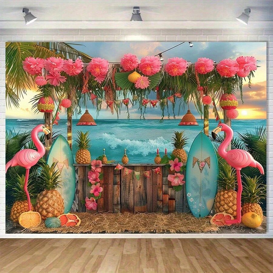 1pc Vivid Summer Polyester Flag With Floral Palm Leaf Aloha Flamingo Design, Durable Party Decoration Flag Suitable For Celebration - Multicolor - View 1