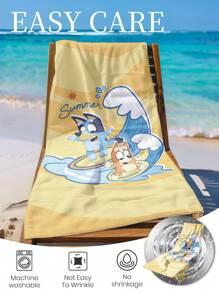 Bluey 1pc Bluey Beach Towel, Surfing And Bluey Pattern Swim Towel, Bath Towel, Fashion Style Beach Towel, Super Absorbent Bath Towel For Bathroom, Swimming, Fitness, Yoga, Soft And Comfortable Microfiber Towel, Lightweight And Portable, Wind And Sun Protection, Sandproof For Summer Travel, Vacation Holiday Bathroom Decor,Recommend Regular Sizes And Larger Sizes, (35*75cm Small Size Towel,150cm Or Above Recommended)