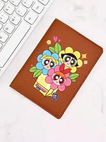 THE POWERPUFF GIRLS Cartoon Flying Female Police Passport Holder, Large Capacity PU Leather Passport Cover, Multi-Function Multi-Card Passport WalletFor Travel For Flight For Back To School Lightweight