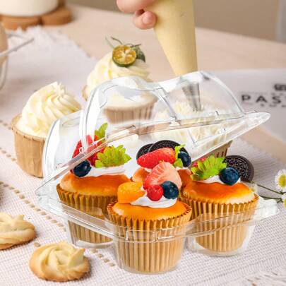 NPLUX 4 Compartment Cupcake Containers 40/60 Pack Cupcake Holder With Connected Airtight Lid Cupcake Boxes For 160/240 Cupcakes Muffins, Standard Size