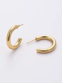 Same Day Dispatch Fashionable 18k Stainless Steel Hollow C-Shaped Hoop Earrings Suitable For Women's Daily Wear" Exclusive Limited Stock Winter Gifts - Gold - View 6