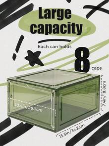 Caja organizadora paquete de 6 unidades, cajas apilables transparentes para almacenamiento y exhibición de gorras de béisbol con puerta magnética, cada una puede contener 8 gorras (Verde) - Verde_ - Ver 7