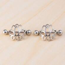 1 paire de bijoux de piercing corporel en forme de lotus en acier inoxydable. Anneaux pour mamelons en trois couleurs, accessoires de piercing corporel, convenant aux femmes pour le porter en été/toutes saisons, bijoux de corps/cadeau de piercing corporel