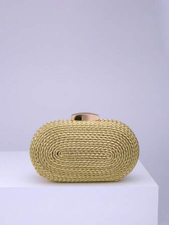 椭圆形绳编女式优雅晚会手拿包