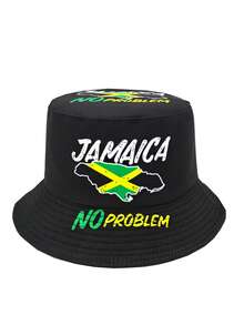 Fashionable Jamaica Flag Print Bucket Hat, Unisex Outdoor Vacation Sun-Shading Reversible Bucket Hat - A - View 15