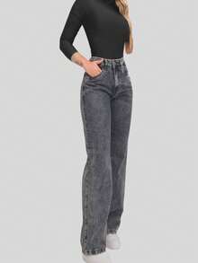 Calca jeans feminina Wide Leg Grafite Chumbo Marmorizada cintura alta Bumbum