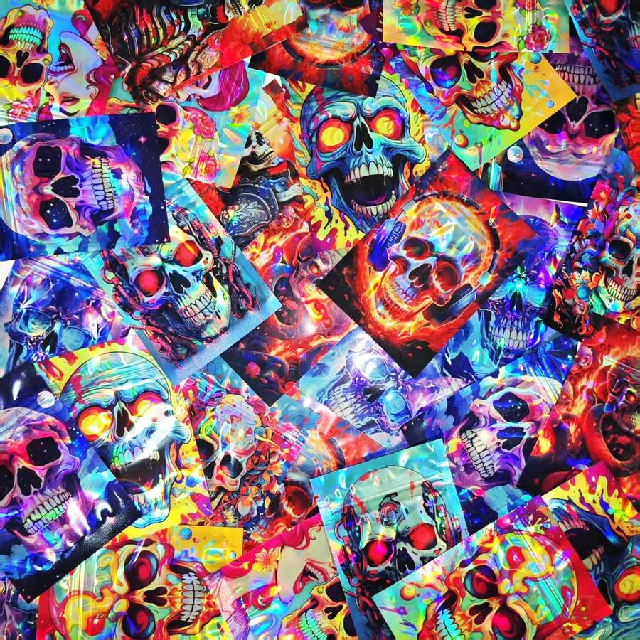 100pcs Mix Cartoon Patterns Resealable Ziplock Mylar Bags 7*10 CM,Resealable Sealed Smell Proof Storage Packaging Bags,3D Laser Rainbow Holographic Packing Bag,Suitable For Various Festivals & More - SR710 - View 1