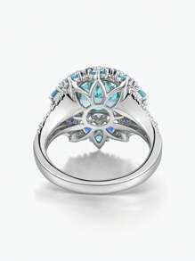 Dissoo 1 Peça Anel de Prata Esterlina 925 com Zircônia Azul Minimalista Cravejado, Banhado a Ródio, Acompanha Embalagem da Marca, Adequado para Presente, Acessório de Praia, Dia da Mulher, Formatura, Acessórios de Verão
