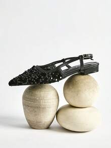 女士尖头亮片平底拖鞋 圣诞节冬季圣诞礼物 - 黑色 - 查看 7