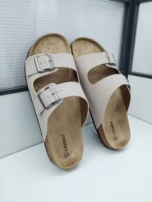 女式夏季双带舒适一脚蹬凉鞋，带足弓支撑，软木鞋底，用途广泛