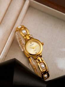 1 peça relógio feminino vintage luxuoso elegante com pérolas e pulseira à prova d'água, adequado para presentes de Natal