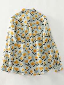 Macaron Color Ditsy Floral Blouse, Versatile Loose Fit Lightweight Shirt, Layering Piece For Women