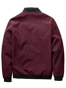 Men's Spring And Autumn Jacket, Zip-Up Jacket With High Collar, Classic And Simple Jacket, Gift For Friends, Husband, Boyfriend. - Màu Đỏ Sâu - Xem 4