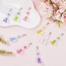 12 pièces 6 styles Pendentif en acrylique transparent d'ours et d'étoile, Breloques en alliage avec fermoir mousqueton, pour sac à dos, porte-clés et ornements, couleurs mélangées, 64mm, 2 pièces/style
