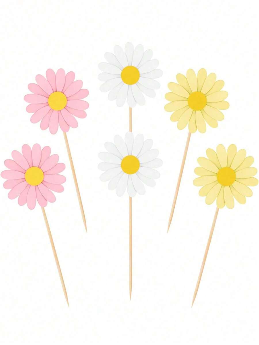 10Pcs/5pcs Daisy Cupcake Toppers, Pink Flower Cake Topper, Daisy Cake Decorations Toothpicks Chrysanthemum Cupcake Toppers, Spring Daisy Flower - Multicolor - View 1