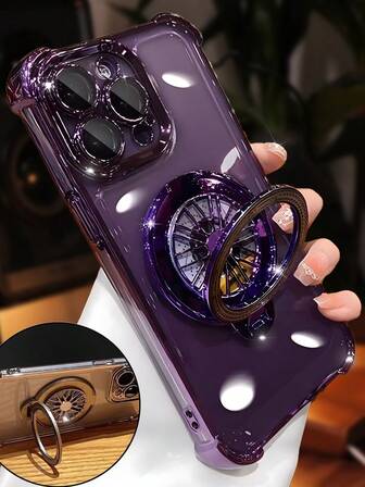 奢华电镀透明紫色手机壳，带指环支架和磁吸支架，紫色硅胶防震软壳，防摔防震，兼容 16/16e/16 Pro/16 Pro Max/16 Plus/15/14/13/12/11/X/XS/XR/8/7、Galaxy S25/S24/S23/S22/S21/A55/A54/A53/A52/A35/A34/A23/A16/A15/A14/A13/A12/A05S/FE/Ultra/4G/5G、Redmi、Honor、MOTO、OPPO、Infinix 等品牌手机。