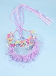 2pcs Purple/ Gradient Flower Heanband,Mesh Pearl Chain Hair Band Hair Accessories For Girls Kids