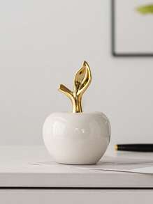 1 Peça Ornamento Cerâmico em Formato de Maçã, Branca, Decoração de Estilo Criativo e Luxuoso, Adequada para Celebração de Festas, Escritório, Quarto, Sala de Estar, Casa, Decoração de Feriado