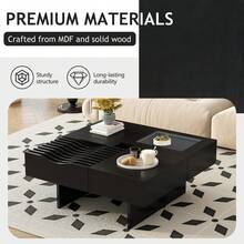 MERAX 33''Mid Century Modern Coffee Table,Unique Square Wooden Coffee Table With 3 Drawers, Tempered Glass And Solid Wood Legs For Living Room,Black - màu đen - Xem 5