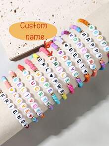 1 pulsera con nombre, pulsera con inicial, pulsera personalizada con nombre, pulsera con cuentas con nombre, pulsera con nombre personalizado, pulsera con nombre colorida, regalo para ella - Multicolor - Ver 2