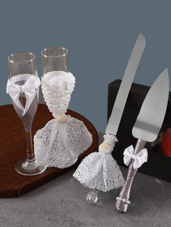 1 Set Wedding Dress Suit Groom And Bride Decoration Champagne Glass, 2pcs