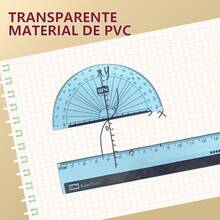 8 piezas de compás y set de regla de plástico transparente - Kit de herramientas de dibujo duraderas con transportador, triángulo y borrador para proyectos escolares y de arte - Azul - Ver 4