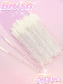 50支一次性唇刷套装，包括睫毛膏刷、唇膏刷、唇彩刷及其他化妆工具、清洁刷、眼影刷 - 銀色 - 查看 1