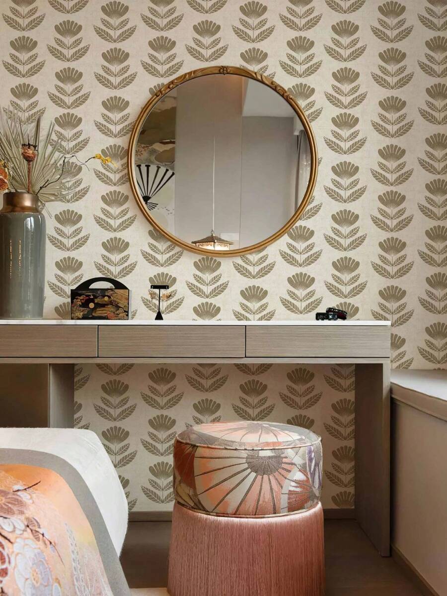 Home Decoration Wallpaper Home Furniture Renovation Stickers PVC Waterproof Flower Bedroom Wallpaper, Flower Leaf Peel And Stick Wallpaper Stickers For Furniture Covering