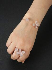 1 Set mit 2 verstellbaren Zirkonia-verzierten Armband und Ring Set, modisch und kreativ, geeignet für Partys, Hochzeiten und Anlässe