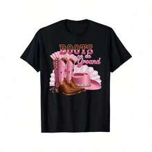 Men's Western Cowboy Boot Graphic T-Shirt - "Boots On The Ground" Design, Soft Cotton Crew Neck Tee, Breathable & Moisture Absorbent, Casual Street Style, Perfect Gift For Men, Comfortable Tee | Graphic Print Shirt | Moisture Absorbent Top - Black - View 1