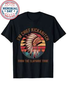 Catzilla Retro Japanese Cat Funny Kitten Cat Mom I'm Chief Kickabitch From The Slapahoe Tribe Vintage Native Black Unisex Adults Classic Fit Short Sleeve T Shirt