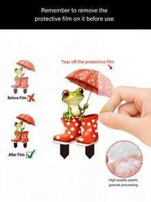 2D Flat, 1pc Cute Frog Holding Umbrella Acrylic Garden Stake, Garden Decor, Versatile Animal Themed Garden Art, Planters, Yard Acrylic Outdoor Decor, Summer Decor, Mother's Day Gift, Perfect Gift - Colorful - View 6