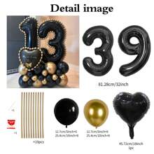 43pcs Black Number Column Balloon Set, Includes 32 Inch (81.28cm) Black Number Foil Balloons, Black & Metallic Gold Round Latex Balloons, Suitable For Anniversary, Birthday Decorations, Brides, Wedding Decor, Graduation, Festivals, Party Decor