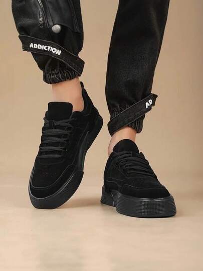 Zapatos planos casuales cómodos y sencillos de mujer con parches, de color negro, zapatillas de skateboard de negocios de moda ligeras y resistentes al exterior, unisex