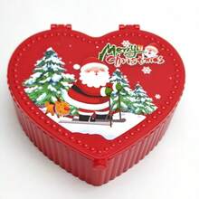 صندوق مجوهرات قلب أحمر بشكل قلب مصنوع من البلاستيك بنقوش عيد الميلاد، مناسب لتخزين وعرض المجوهرات، مناسب لتعبئة مستحضرات التجميل، صندوق هدايا عيد الميلاد.