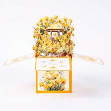 1 felicitare pop-up 3D cu imprimeu floral galben, potrivită pentru Ziua Mamei, ziua de naștere, aniversare (include plic și hârtie goală)