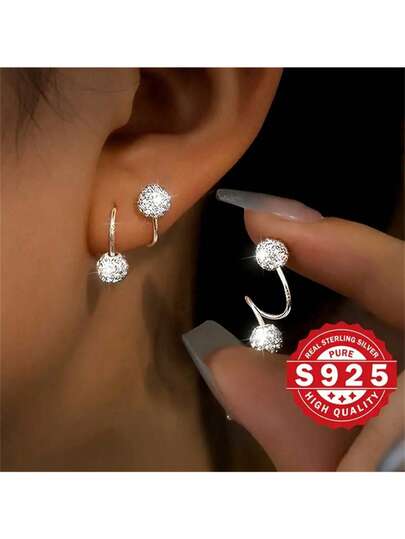 1/2 件闪亮水晶球耳钉 - 防过敏、舒适、带旋入式 S 形耳钉 - 非常适合节日礼物、节日派对和日常佩戴